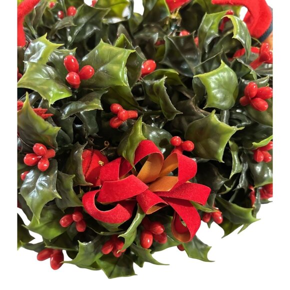 Vintage Christmas Holly Candle Holder Centerpiece With Red Berries & Elf Accents - Picture 4 of 7